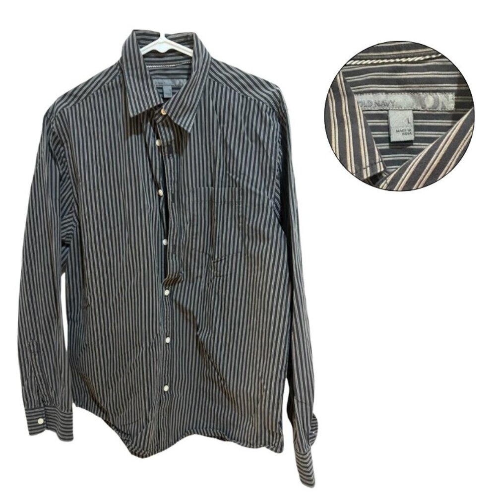 Old Navy Large Gray White Striped Long Sleeve Shirt